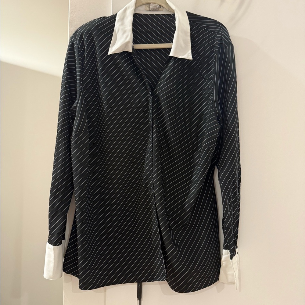 Notations Black and White Pinstripe Button Down Shirt